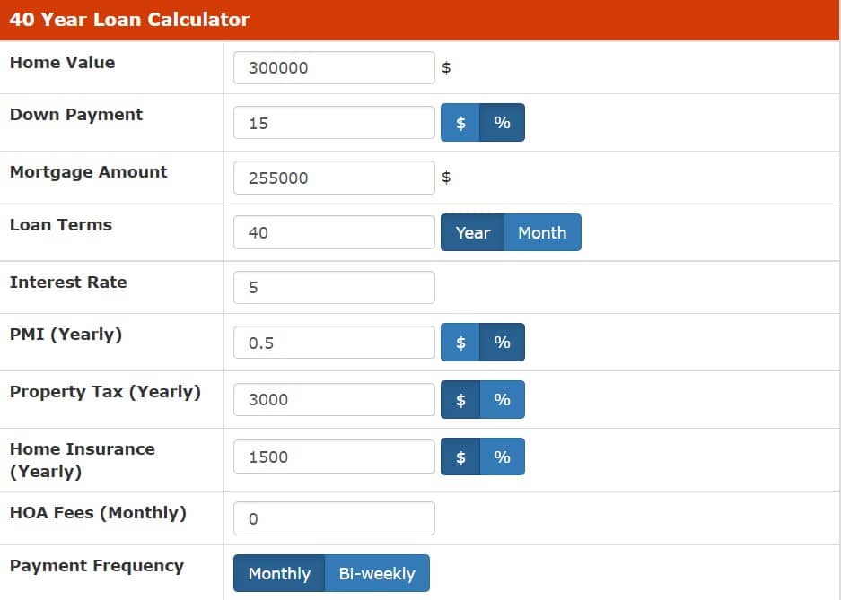 40 year mortgage calculator mortgage calculator