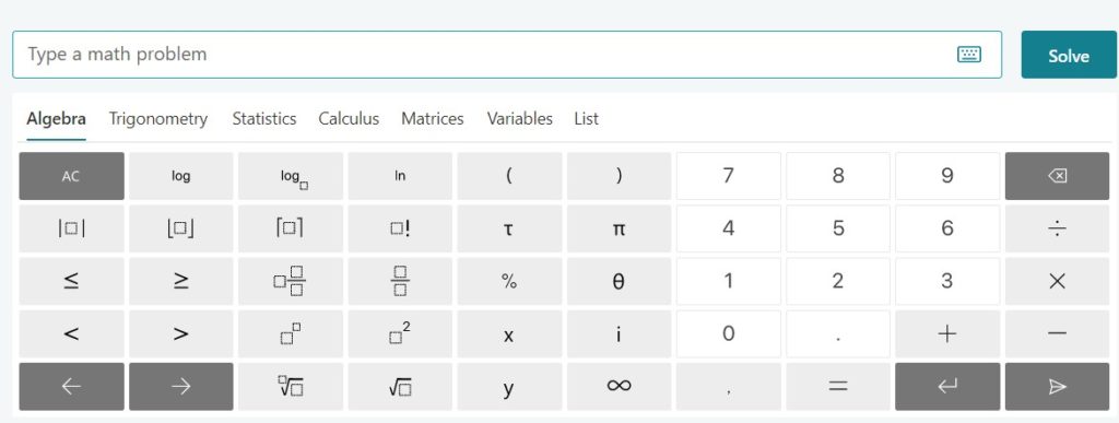 algebra math calculator microsoft