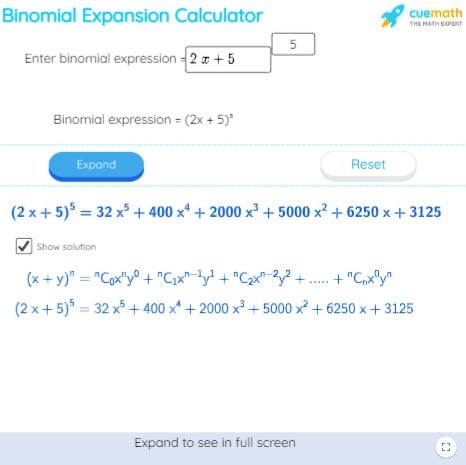 binomial theorem calculator cuemath
