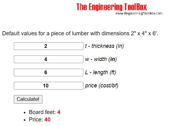 board ft calculator engineering toolbox