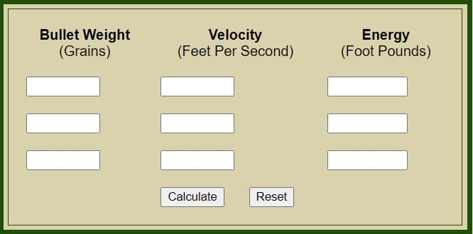 bullet energy calculator larry wills