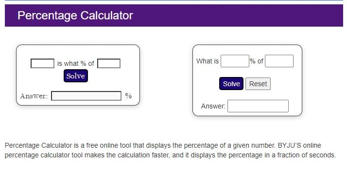 byju percentage calculator