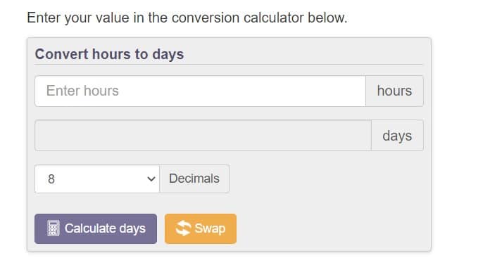 hours to days calculator check your math