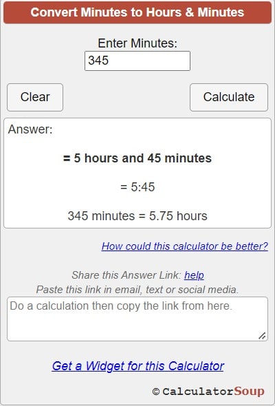 minutes to hour calculator soup