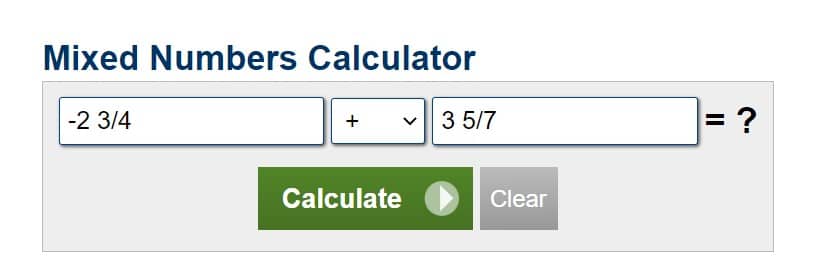 mixed number calculator net