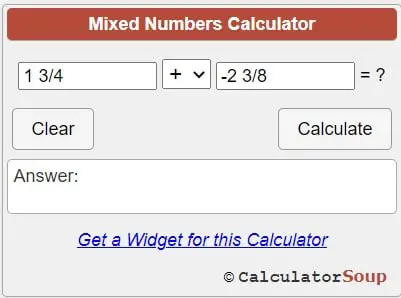 mixed number calculator soup