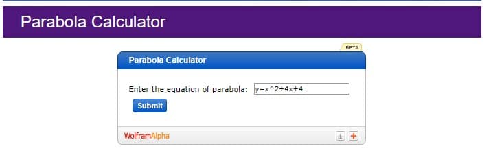 parabola calculator byju