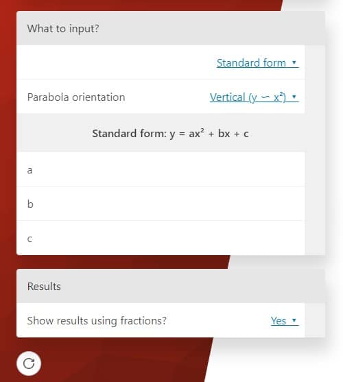 parabola calculator omnicalculator