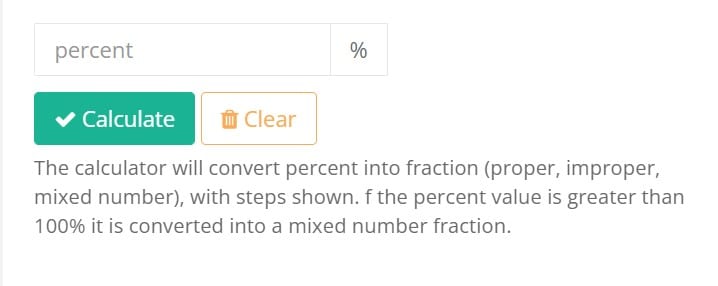 percent to fraction calculator calcs
