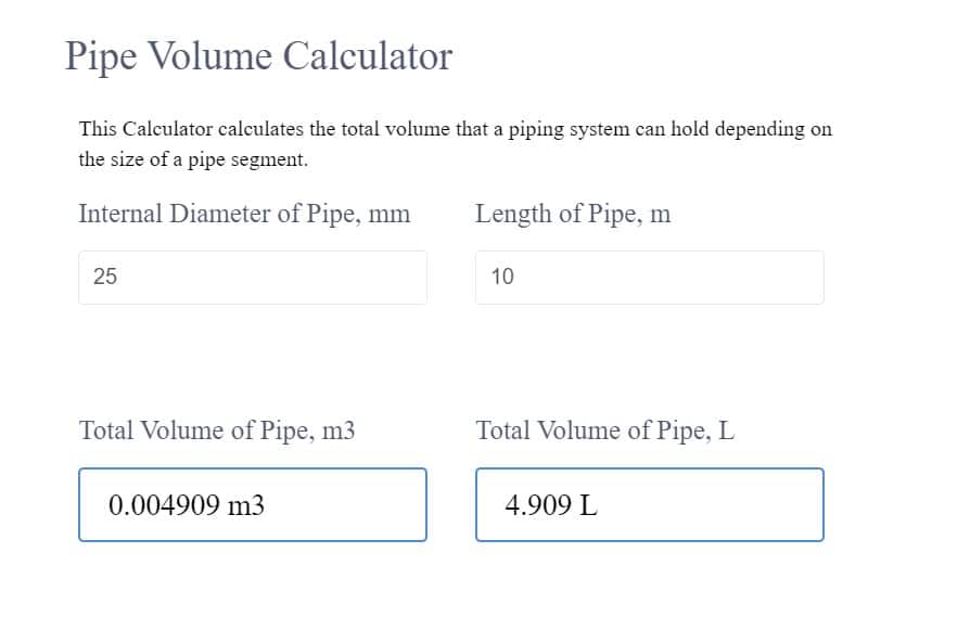 pipe volume calculator building calculators