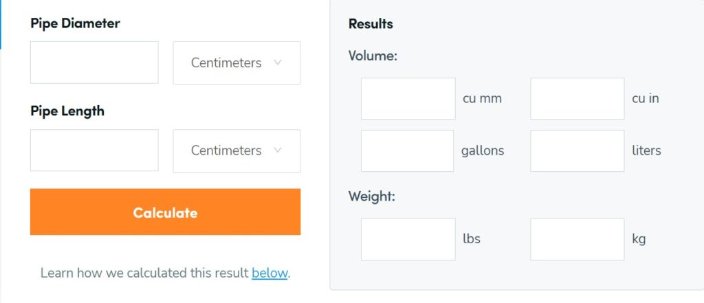 pipe volume calculator service titan