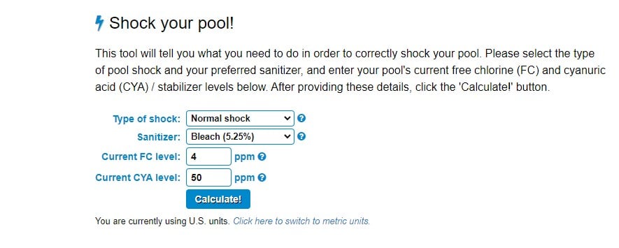 shock calculator free pool calculator