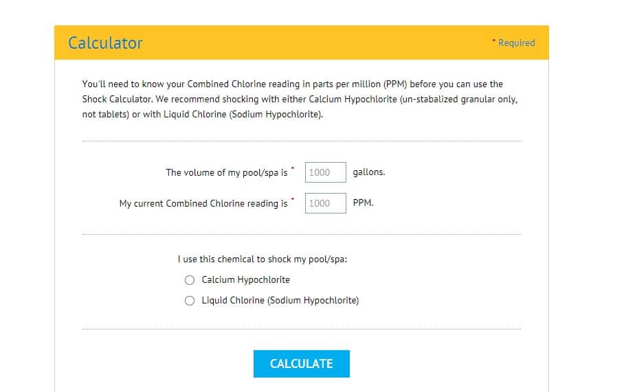 shock calculator horizon pool supply