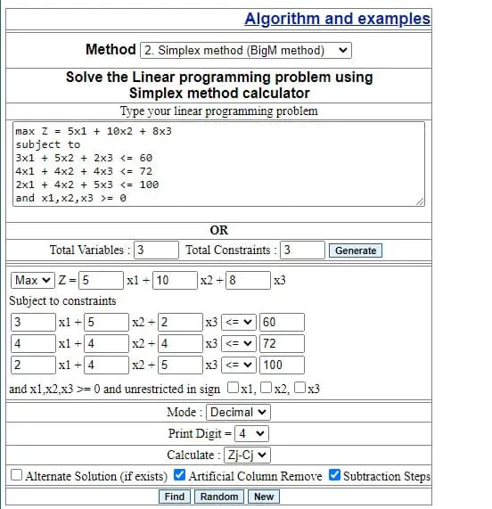 simplex calculator atzomath