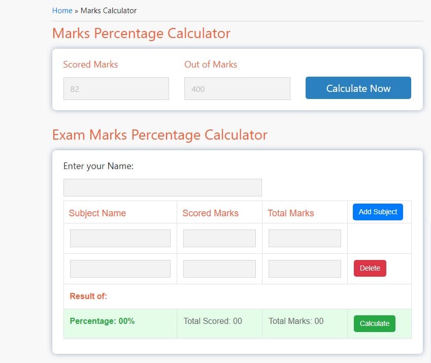 test percentage mark calculator