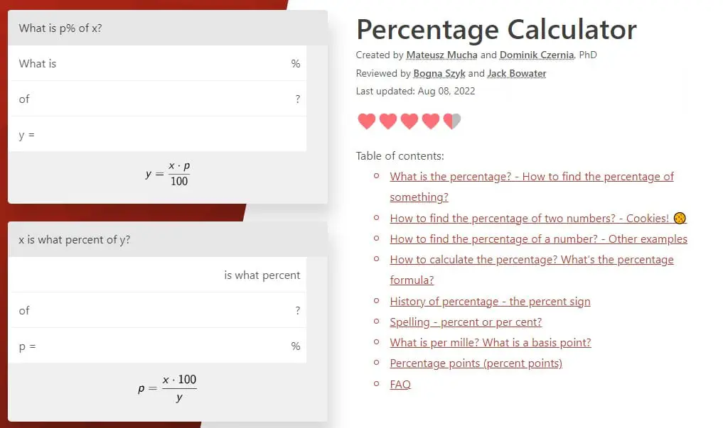 test percentage omni calculator