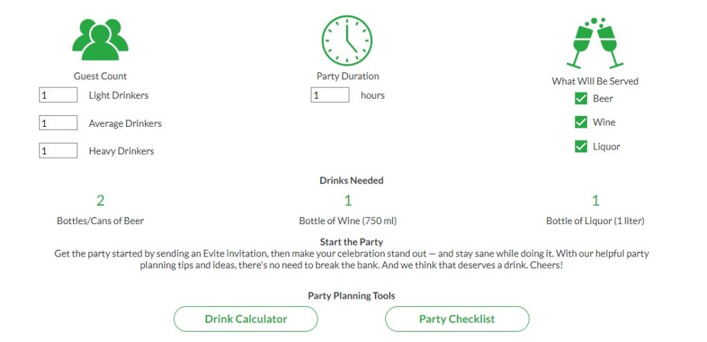 wedding alcohol calculator evite