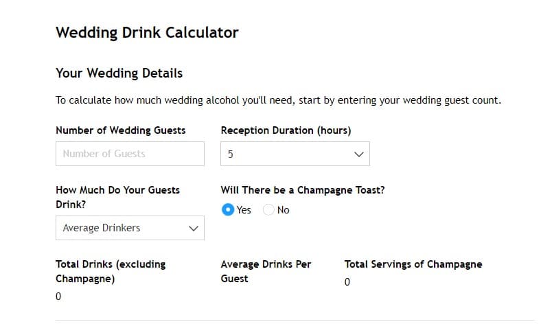 wedding alcohol calculator theknot