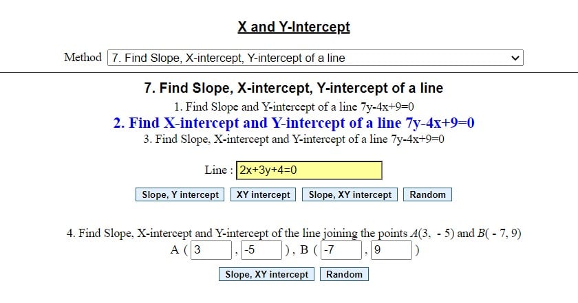 x and y intercept calculator atozmath