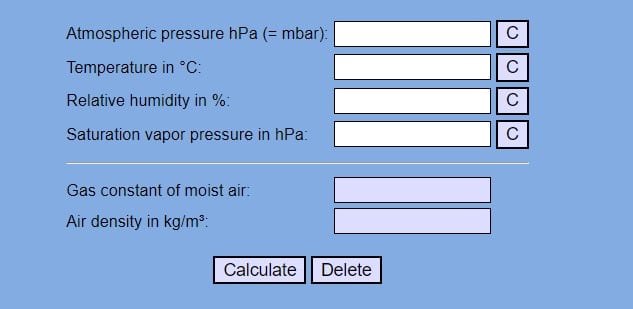 air density calculator rechner online