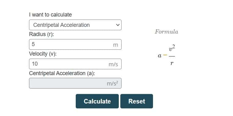centripetal acceleration calculator mera calculator