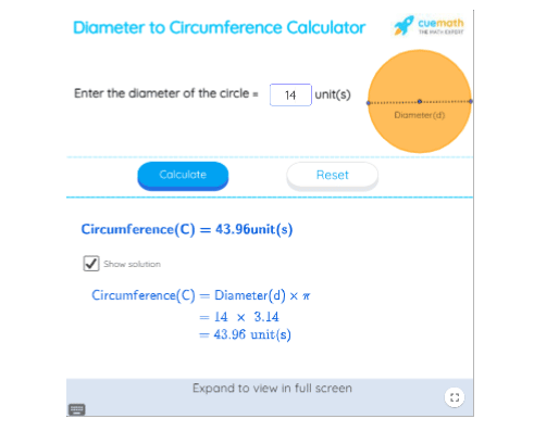 diameter to circumference calculator cuemath