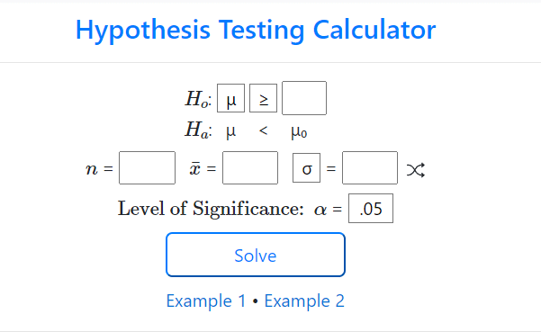 hypothesis testing calculator stats solver