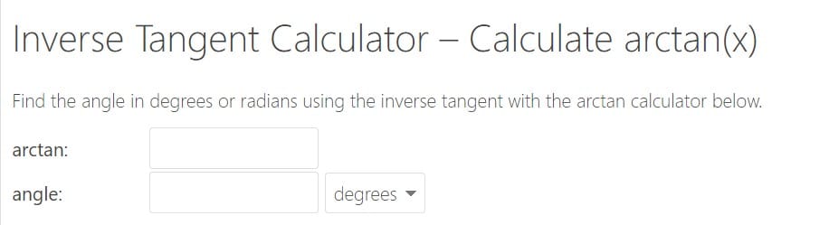 inverse tan calculator inch caluclator