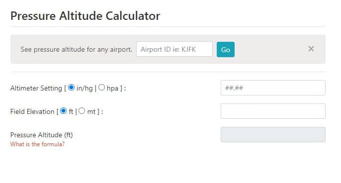 pressure altitude calculator e6bx
