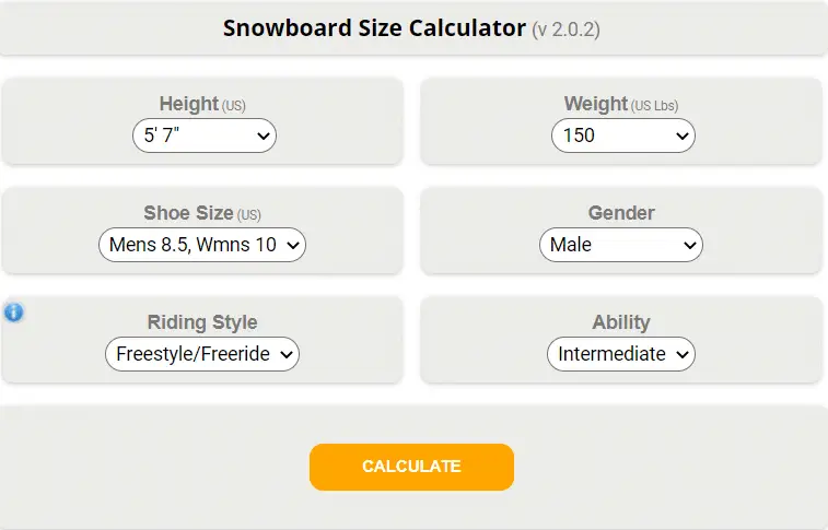 snowboard size calculator frostyrider