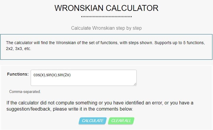 wronskian calculator emath help