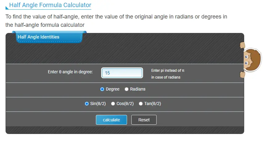 half angle calculator calculator school