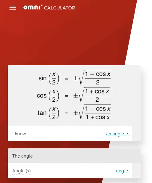 half angle calculator omni calculator