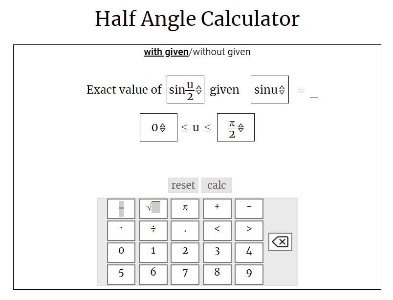 half angle calculator trigcalc
