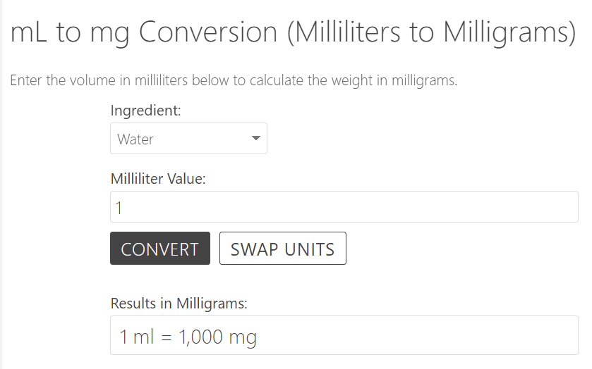 ml to mg calculator inch calculator