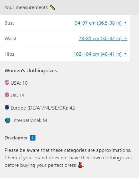 Dress Size Calculator - Catrinas Bridal