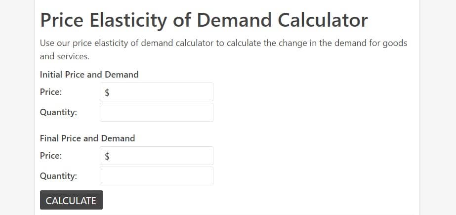 elasticity of demand calculator inch calculator