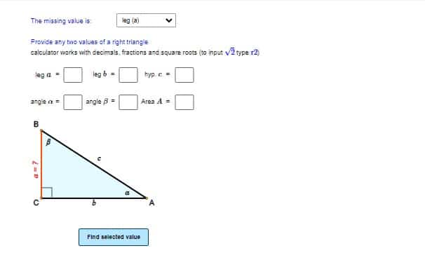 special right triangle calculator math portal