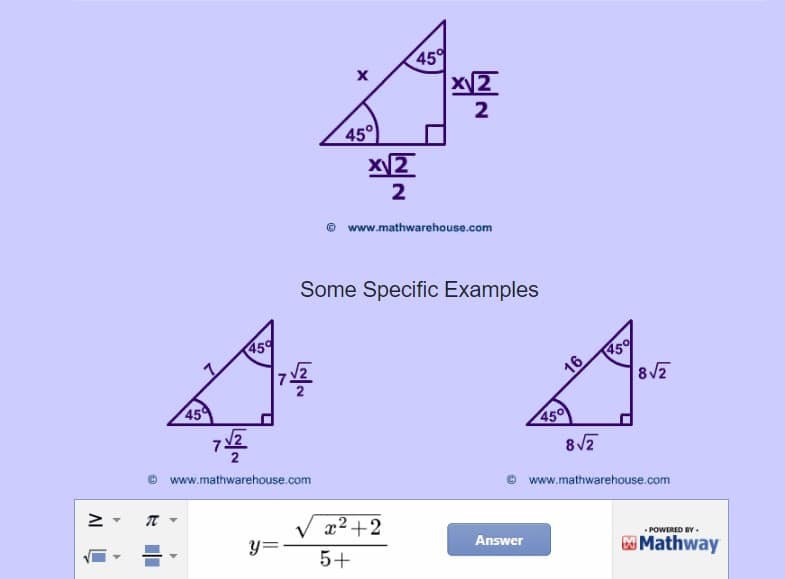 45 45 deals 90 triangle calculator