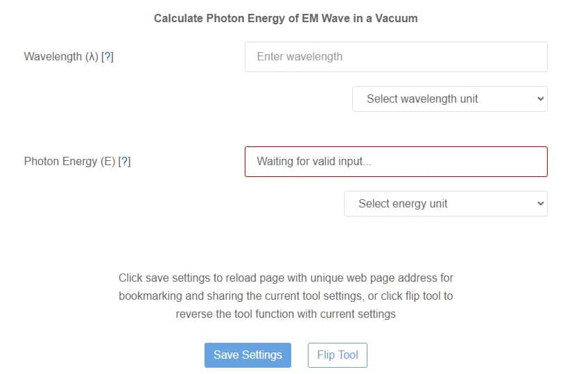wavelength to energy calculator sensor one